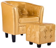 Club chair with gold faux leather footrest - Armchair