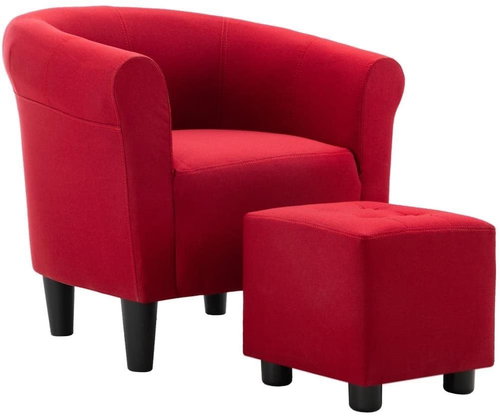 2-piece set of armchair and stool burgundy textile - Armchair - Main image