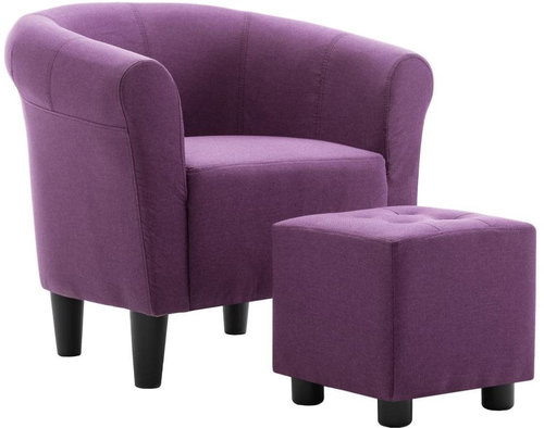 2-piece set of armchair and stool purple textile - Armchair - Main image