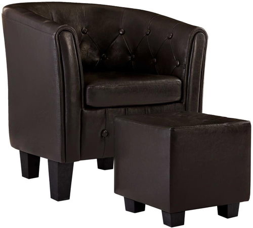Club chair with brown faux leather footrest - Armchair - Main image