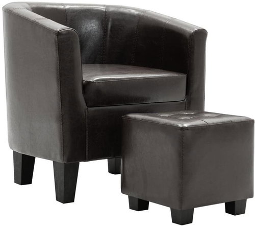 Club chair with dark brown faux leather footrest - Armchair - Main image