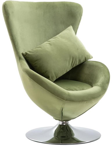 Swivel chair in the shape of an egg with a light green velvet pillow - Armchair - Main image