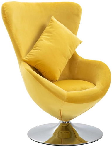 Swivel chair in the shape of an egg with a yellow velvet pillow - Armchair - Main image