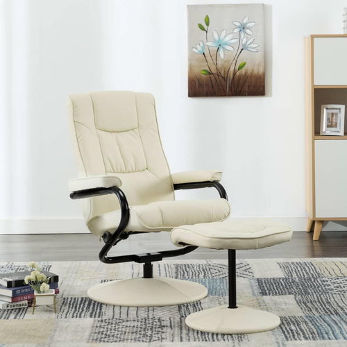 TV armchair with creamy faux leather footrest - Armchair - Main image