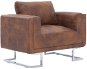 Square armchair brown faux brushed leather - Armchair