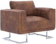 Square armchair brown faux brushed leather - Armchair