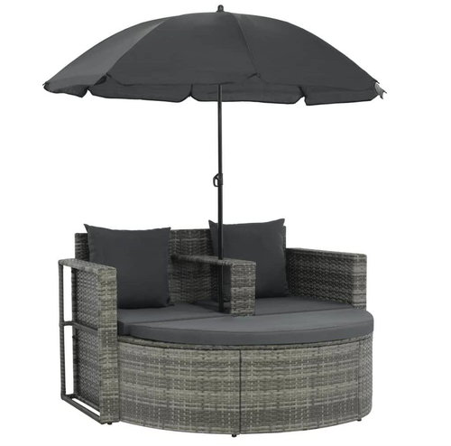 2-seater garden sofa with cushions and parasol gray polyratan 44478 - Garden Sofa - Main image