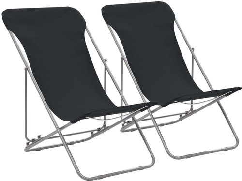 Folding beach chairs 2 pcs steel and oxford fabric black 44359 - Camping Armchair - Main image