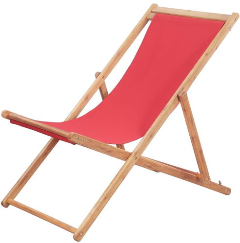 Folding beach chair fabric and wooden frame red 43999 - Garden Armchair - Main image