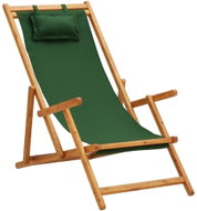 Folding beach chair solid eucalyptus and textile green 310312 - Garden Armchair