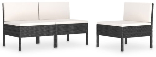 Garden Chairs 3 pcs with Cushions Polyrattan Black 310190 - Garden Armchair - Main image