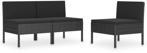 Garden Chairs 3 pcs with Cushions Polyrattan Black 310191 - Garden Armchair - Main image