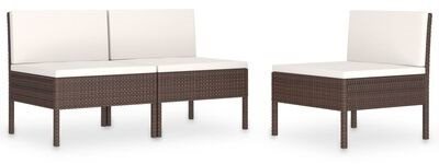Garden Chairs 3 pcs with Cushions Polyrattan Brown 310189 - Garden Armchair - Main image