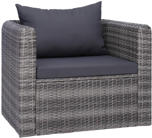 Garden armchair with cushion and pillow polyratan gray 44161 - Garden Armchair - Main image