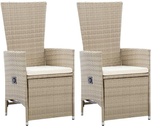 Garden Reclining Chairs 2 pcs with Cushions Polyrattan Beige 46046 - Garden Armchair - Main image