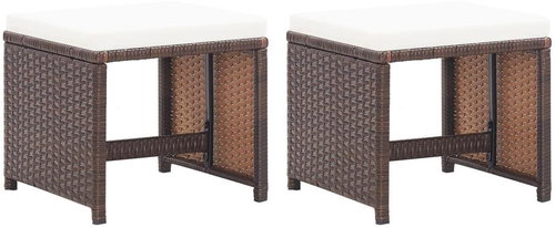 Garden Chairs with Cushions 2 pcs Polyrattan Brown 46417 - Garden Stool - Main image
