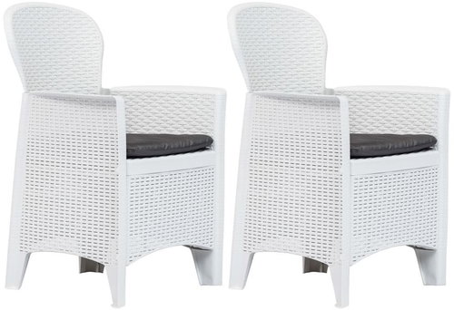 Garden Chairs 2 pcs + Cushions White Plastic Rattan Look 45598 - Garden Armchair - Main image