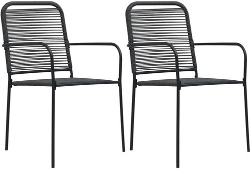 Garden Chairs 2 pcs Cotton Strings and Steel Black 48568 - Garden Chair - Main image