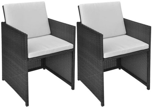 Garden Chairs 2 pcs with Cushions and Pillows Polyrattan Black 42559 - Garden Chair - Main image