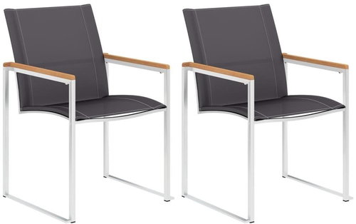 Garden Chairs 2 pcs Textile and Stainless-steel Grey 46517 - Garden Chair - Main image