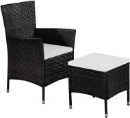 Záhradné stoličky a stolička s poduškami polyratan čierne 44091 - Záhradné kreslo