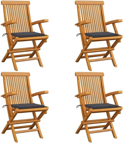 Garden Chair with Anthracite Cushions 4 pcs Solid Teak 3065617 - Garden Chair - Main image