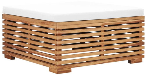 Garden Footstool with Cream Cushion Solid Teak 49376 - Footstool - Main image