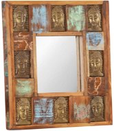 Mirror with Reliefs of Buddha 50 x 50cm Solid Recycled Wood - Mirror
