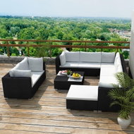 10-Piece Polyrattan Garden Sofa Set with Cushions, Black 41876 41876 - Garden Furniture