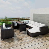 10-Piece Polyrattan Garden Sofa Set with Cushions, Black 41878 41878 - Garden Furniture