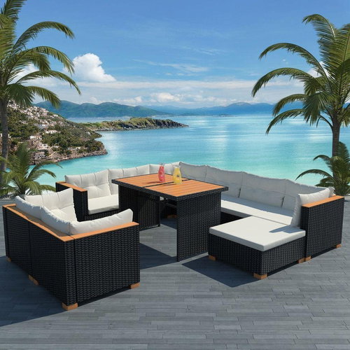 10-Piece Polyrattan Garden Sofa Set with Cushions, Black 42753 42753 - Garden Furniture - Main image