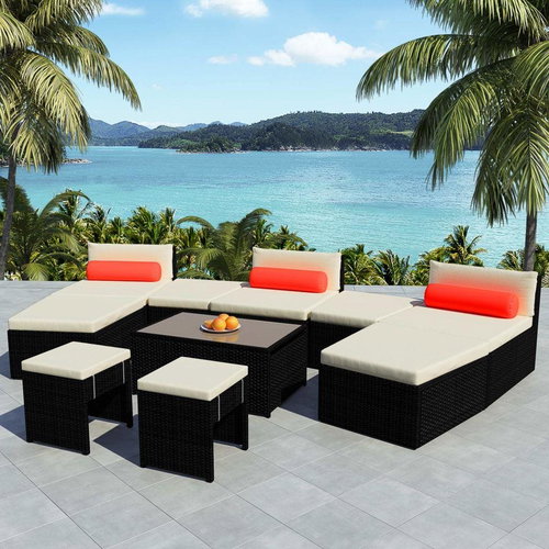 110-Piece Polyrattan Garden Sofa Set with Cushions, Black 42856 42856 - Garden Furniture - Main image