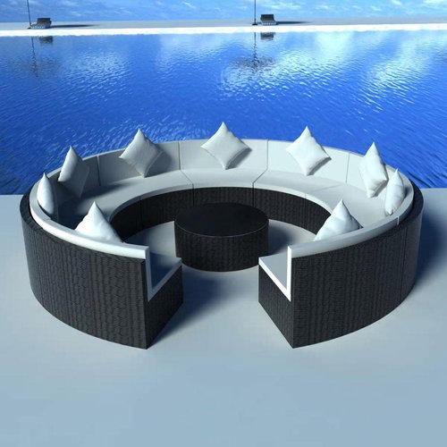 10-Piece Polyrattan Garden Sofa Set with Cushions, Black 43063 43063 - Garden Furniture - Main image