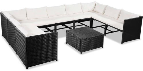 10-Piece Polyrattan Garden Sofa Set with Cushions, Black 44190 44190 - Garden Furniture - Main image