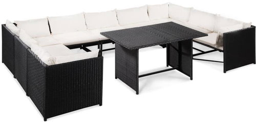 10-Piece Polyrattan Garden Sofa Set with Cushions, Black 44193 44193 - Garden Furniture - Main image