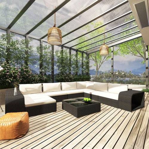 10-Piece Polyrattan Garden Sofa Set with Cushions, Black 46815 46815 - Garden Furniture - Main image