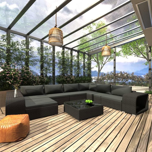 10-piece Garden Dofa with Cushions Polyrattan Black 46817 46817 - Garden Furniture - Main image