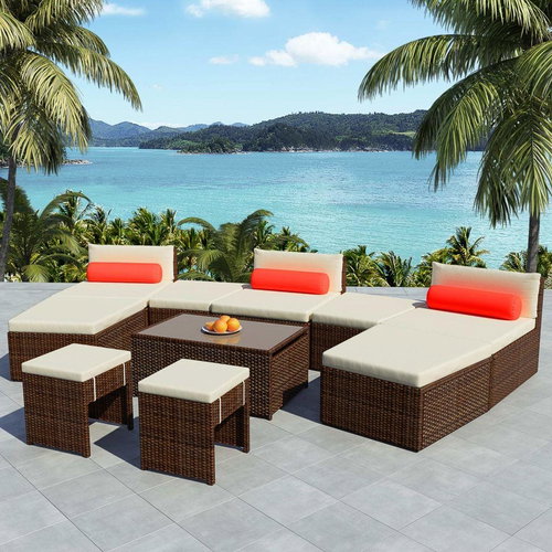 10-Piece Polyrattan Garden Sofa Set with Cushions, Brown 42855 42855 - Garden Furniture - Main image
