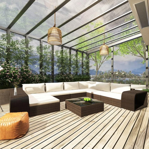 10-Piece Poly Rattan Garden Sofa Set with Cushions, Brown 46814 46814 - Garden Furniture - Main image