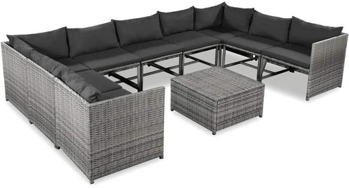 10-Piece Poly Rattan Garden Sofa Set with Cushions, Grey 44198 44198 - Garden Furniture - Main image