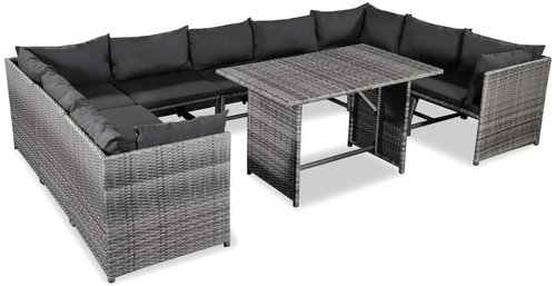 10-Piece Polyrattan Garden Sofa Set with Cushions, Grey 44201 44201 - Garden Furniture - Main image