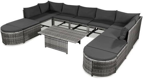 10-Piece Polyrattan Garden Sofa Set with Cushions, Grey, 44202 44202 - Garden Furniture - Main image