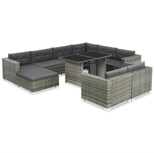 10-Piece Polyrattan Garden Sofa Set with Cushions, Grey 44426 44426 - Garden Furniture - Main image
