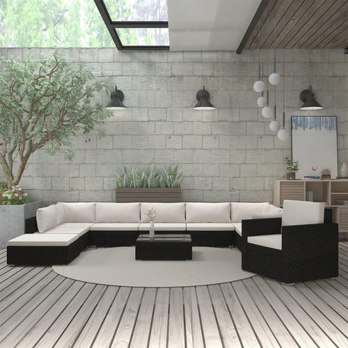 11-piece Garden Sofa with Cushions Polyrattan Black 46790 46790 - Garden Furniture - Main image