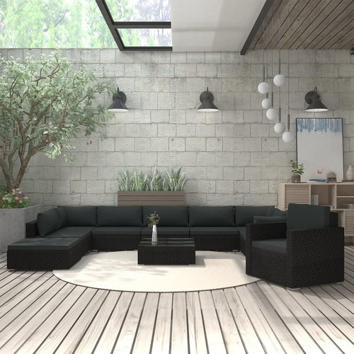 11-piece Garden Sofa with Cushions Polyrattan Black 46792 46792 - Garden Furniture - Main image