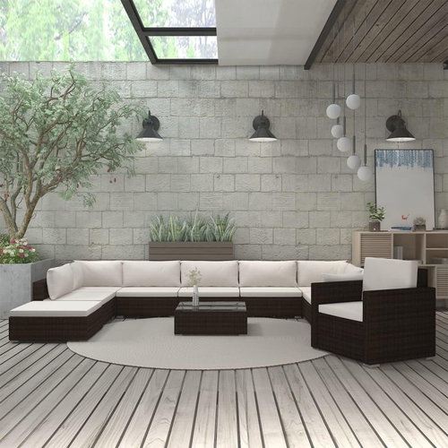 11-Piece Polyrattan Garden Sofa Set with Cushions, Brown 46789 - Garden Furniture - Main image