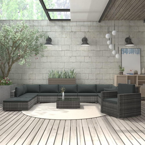 11-Piece Polyrattan Garden Sofa Set with Cushions, Grey 46791 46791 - Garden Furniture - Main image