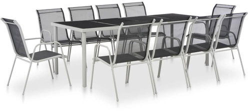 11-Piece Garden Dining Set, Steel and Textile, Black 44706 - Garden Furniture - Main image