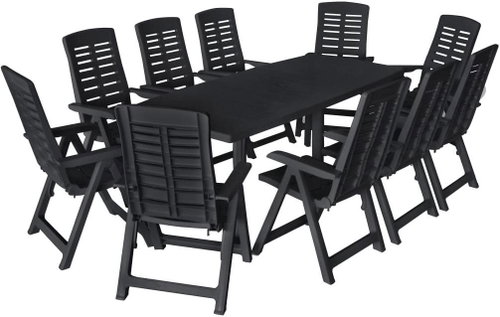11-Piece Plastic Garden Dining Set, Anthracite 276182 276182 - Garden Furniture - Main image