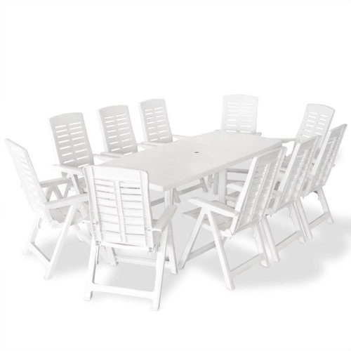 11-Piece Plastic Garden Dining Set, White 275077 - Garden Furniture - Main image
